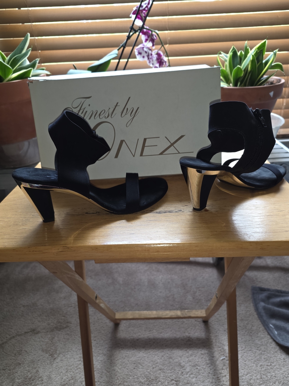 Onex Black and Chrome Heeled Sandal Pump